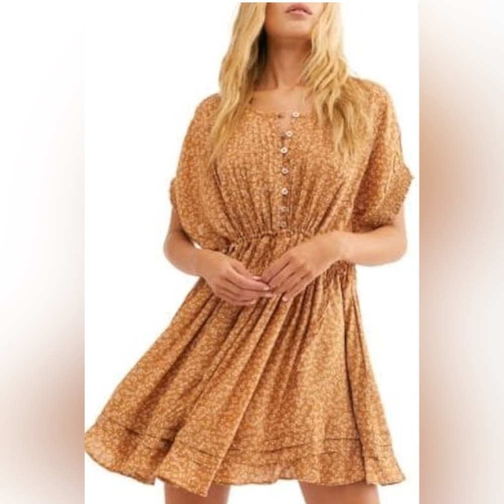 Free People Floral bohemian gold/Brown mini Dress